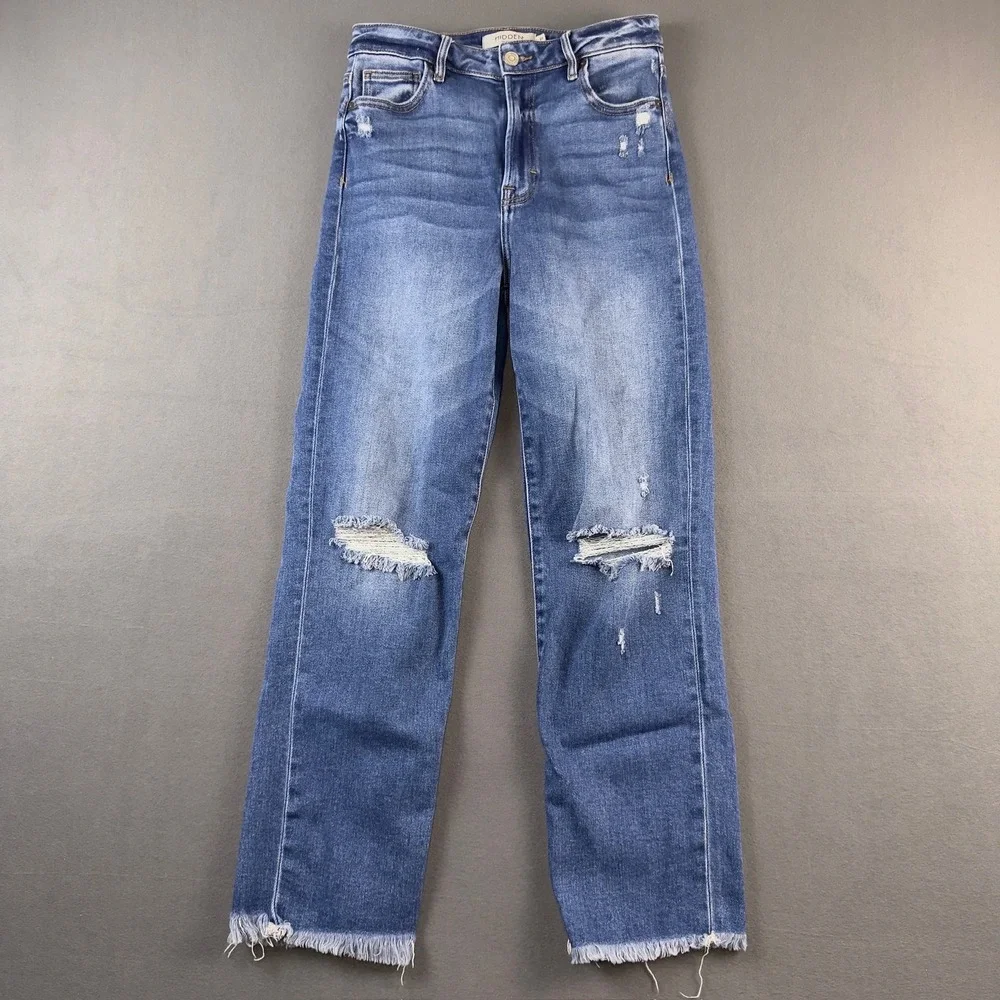 Hidden Jeans High Waist Distressed Straight Leg Frayed Hem HD1435ST-DK Size 27